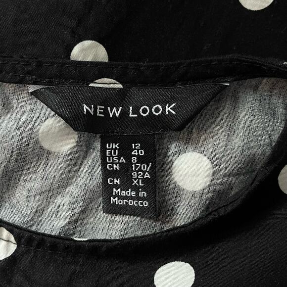 ASOS New Look Poplin Mini Shift Dress in Black White Polka Dot Size 8 / M - Picture 6 of 7